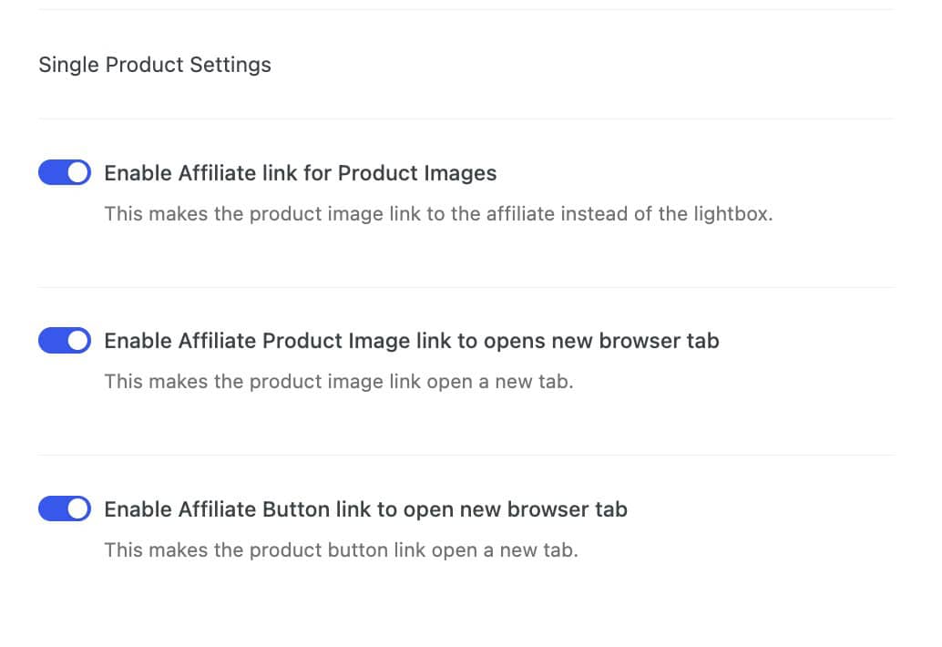 Affiliate product single settings