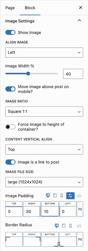 Image Ratio Block Settings