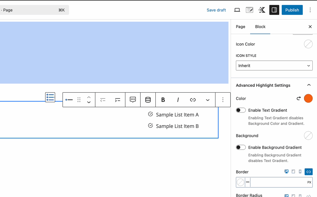 List Advanced Highlight Settings