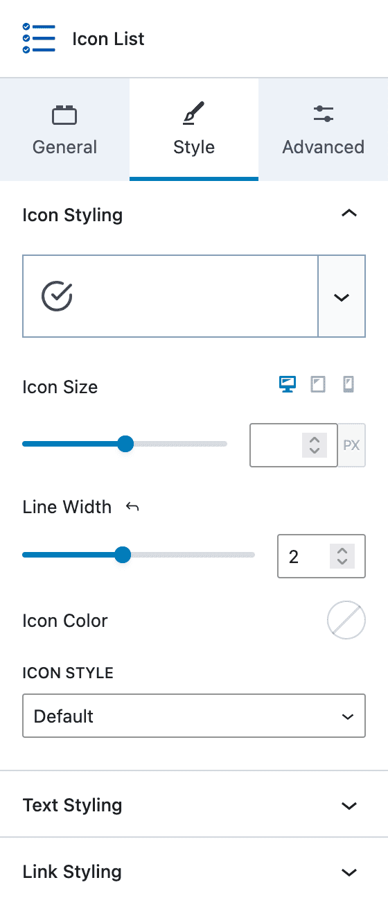 Icon List Block - Style - Icon Styling