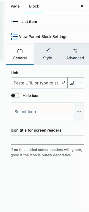 Icon List Block - General Settings