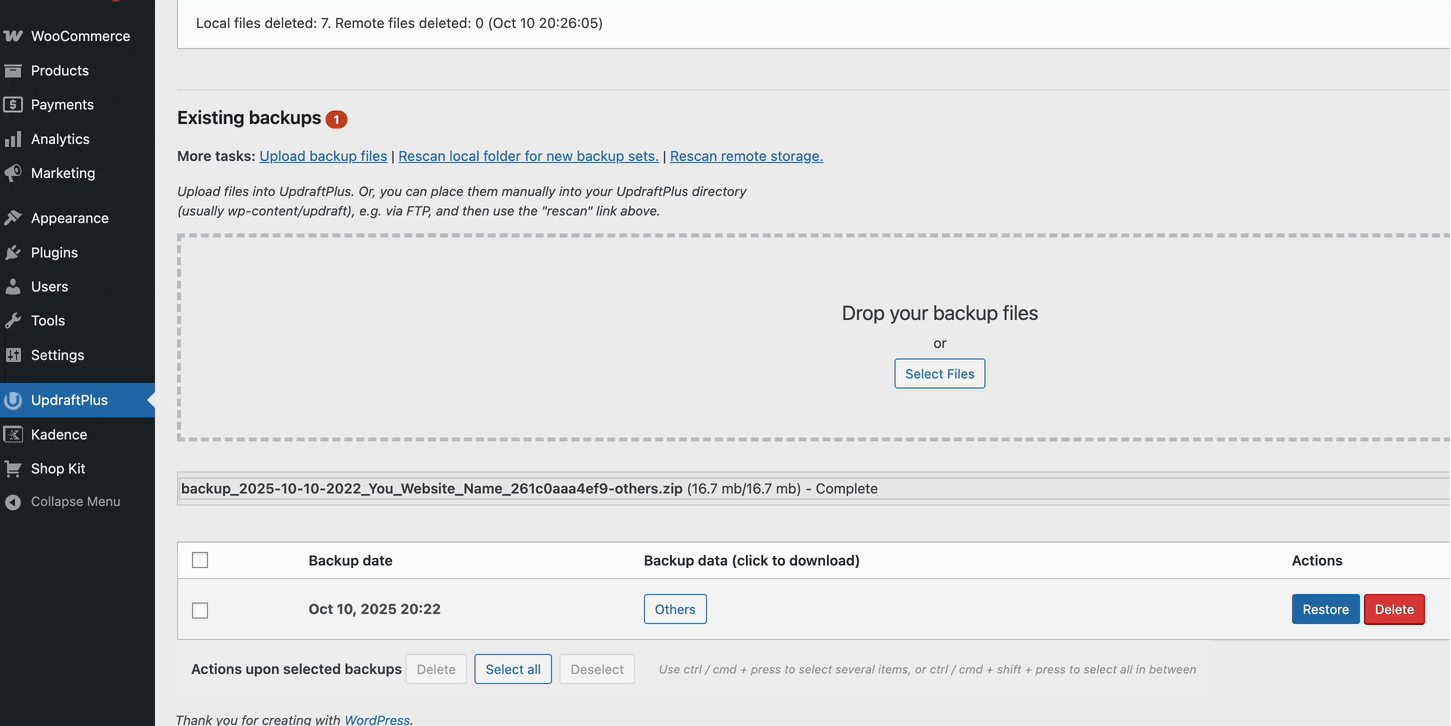 Restoring Backup ZIP files
