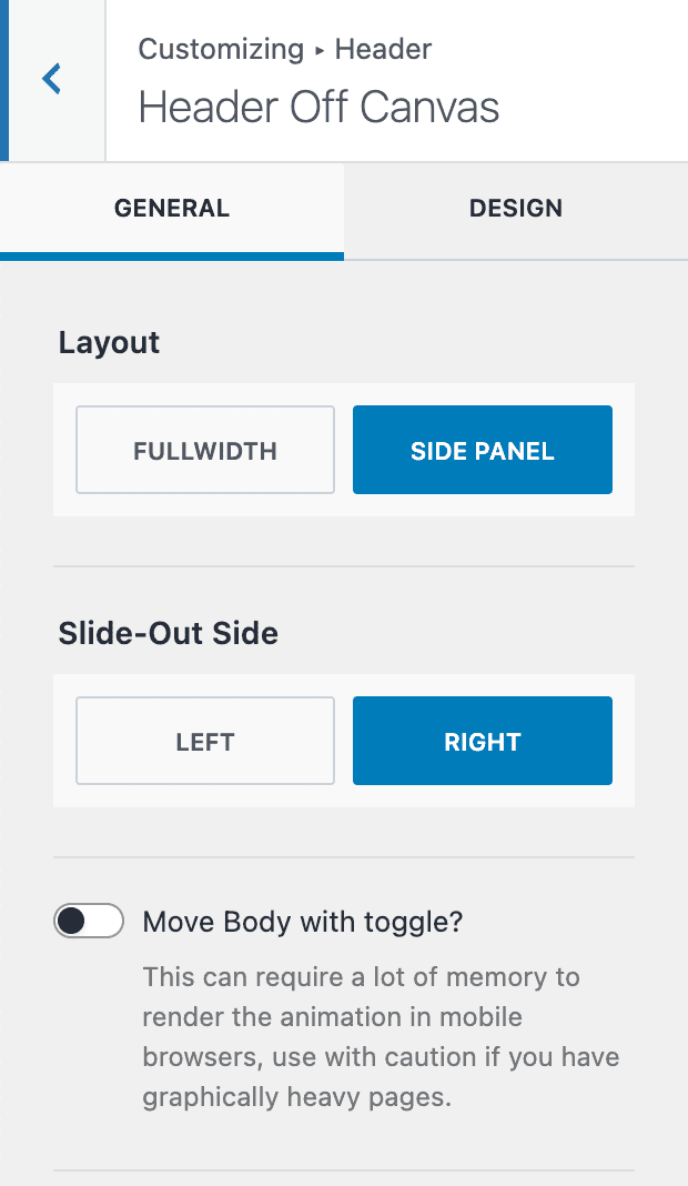 Off Canvas - General Settings - Part 1
