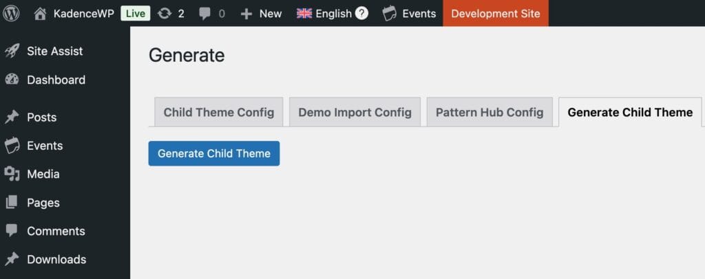 Generate Child Theme