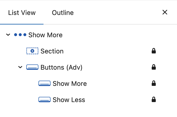 Kadence Show More block - List View