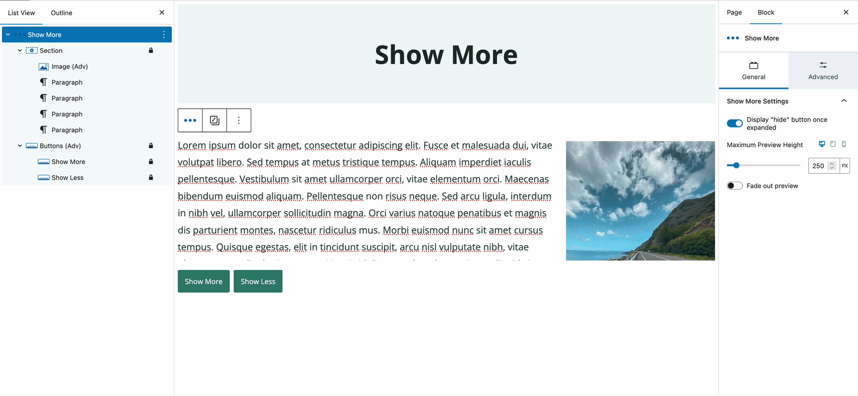 Show More Block - General Settings