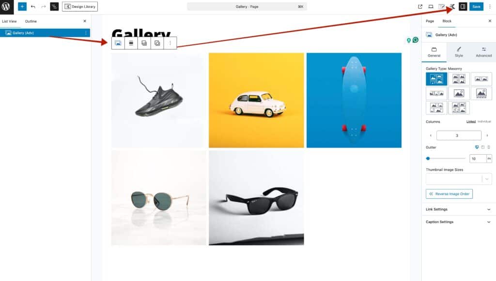 Gallery Block Settings