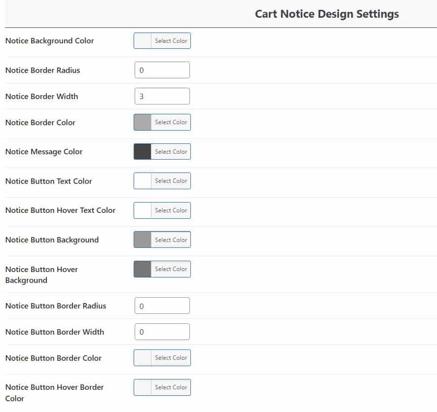 Cart Notice Design Settings