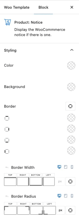 Product Notice Styling Settings