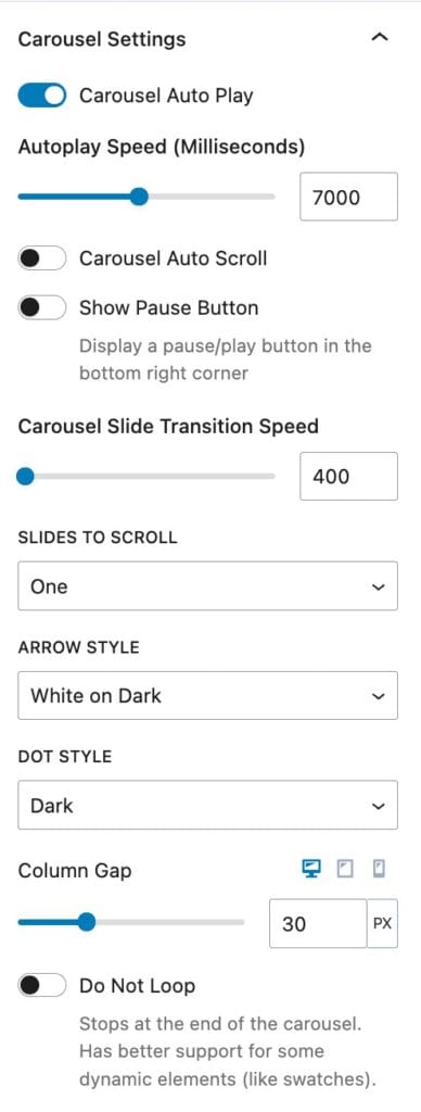 Carousel Settings