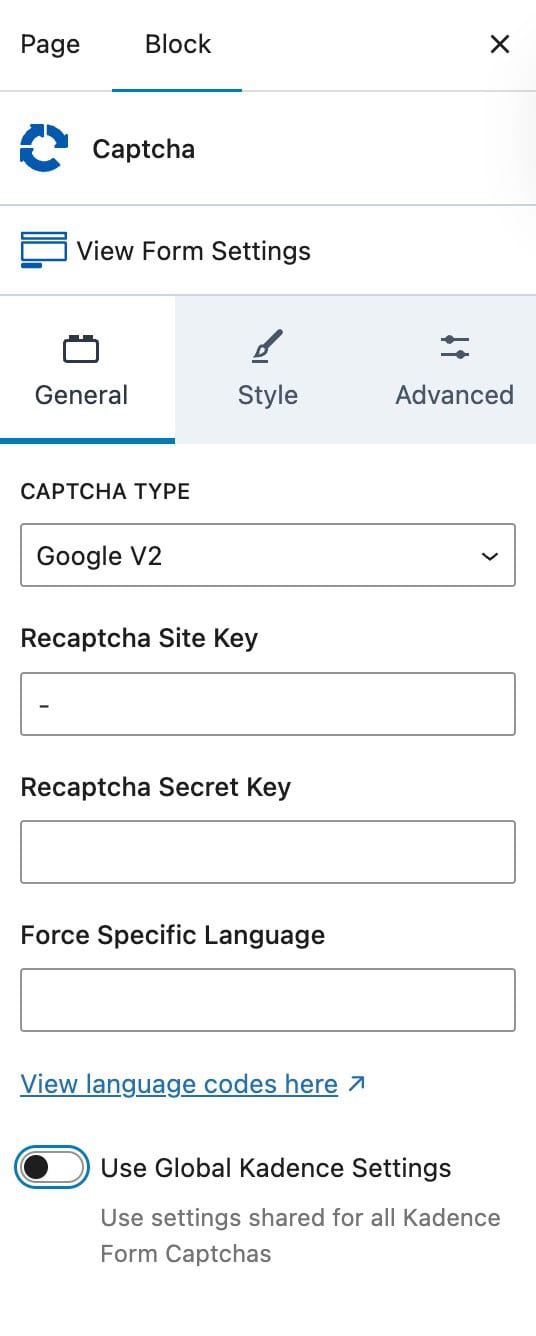 Form (Adv) - Captcha Block Settings