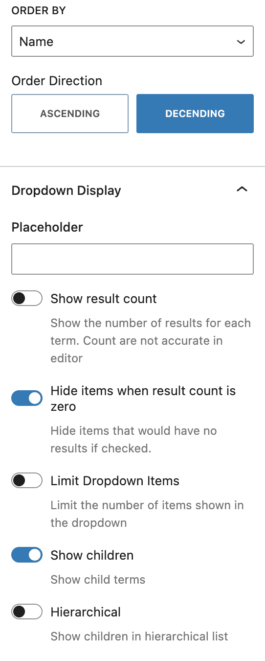 Filter Dropdown Display Setting