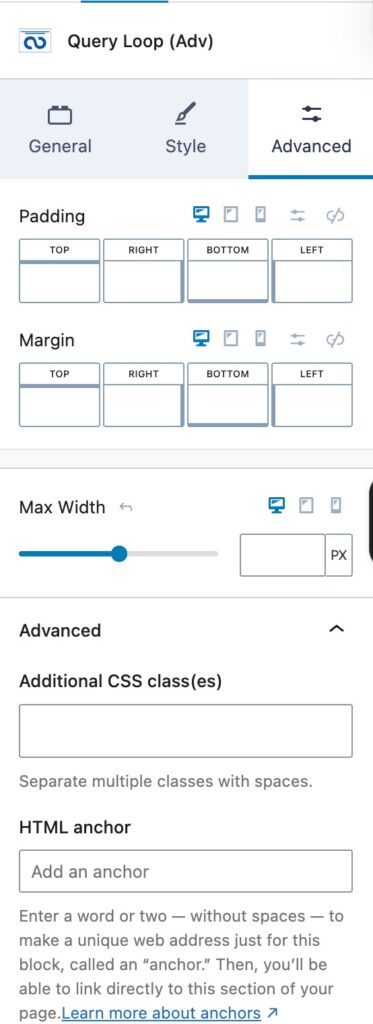 Query Loop (Adv) Advanced Block Settings
