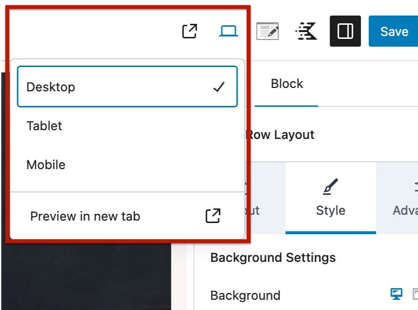 Responsive Editor Settings