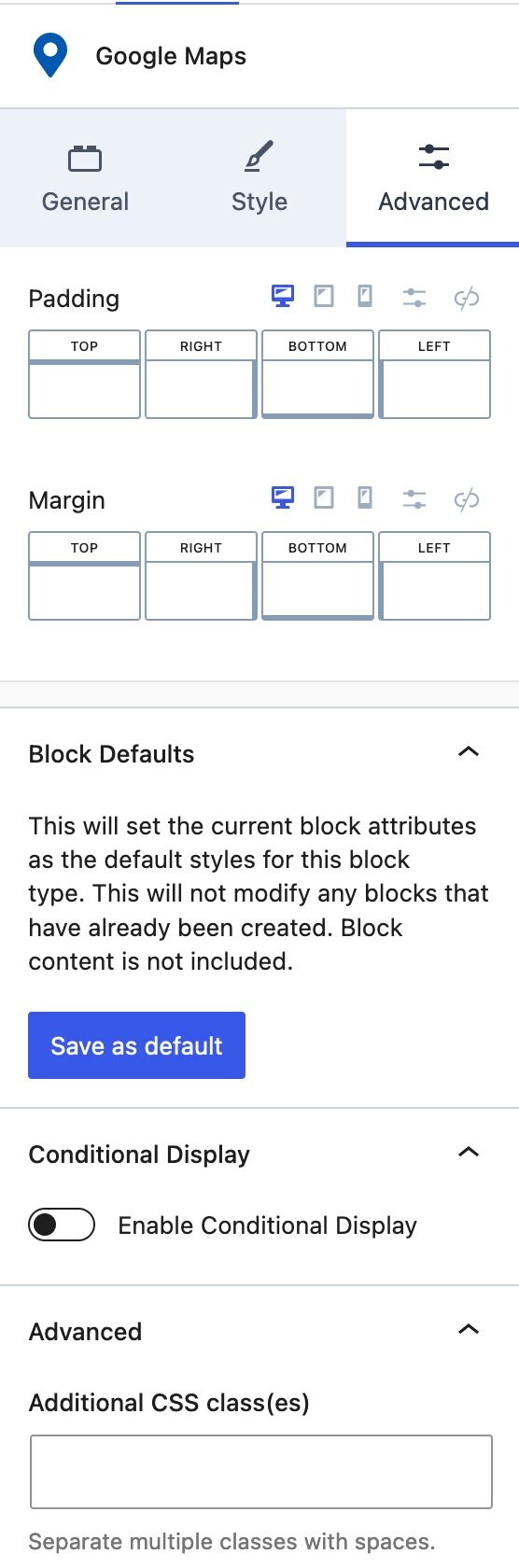 Maps advanced Settings
