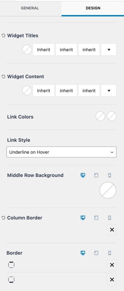 Footer Row Design Settings