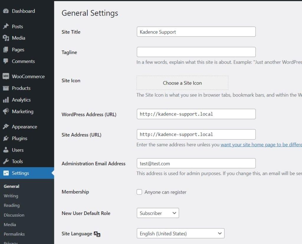Wordpress General Settings