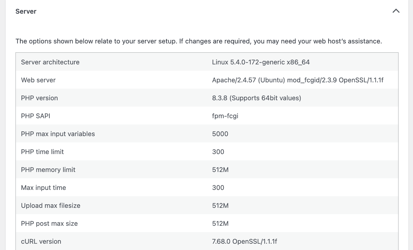 WordPress Health Check - Server Settings