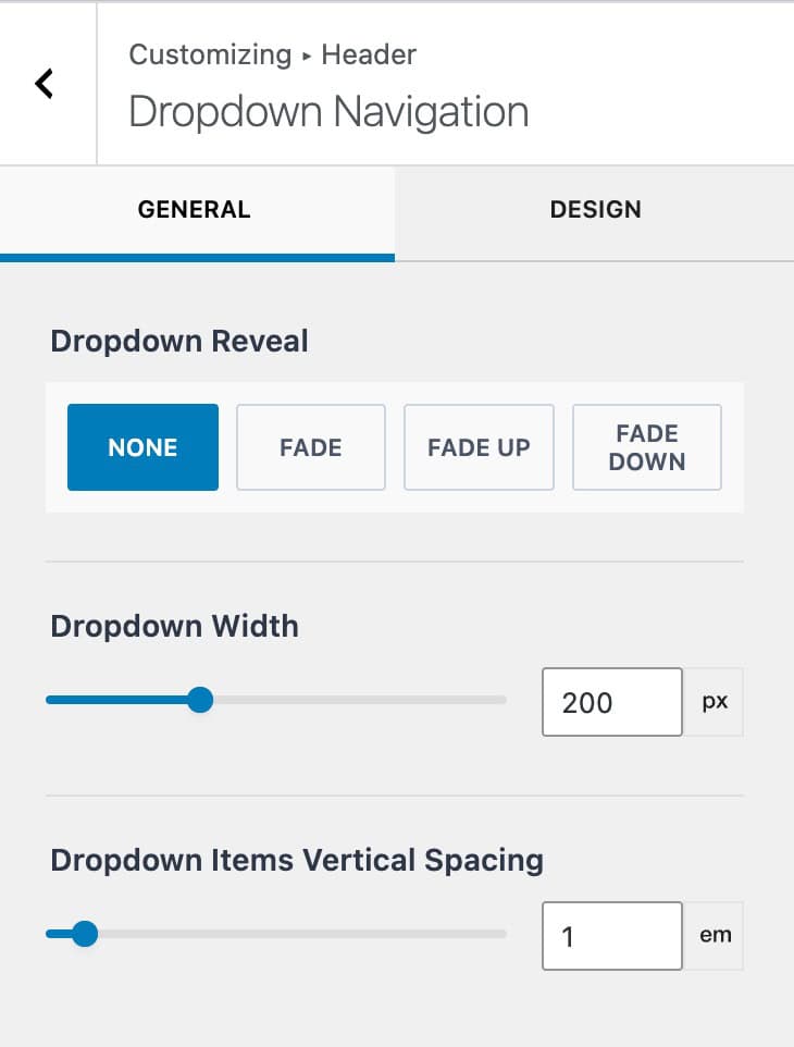 Dropdown General Settings