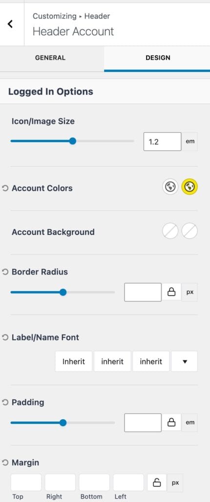 Logged In Design Settings
