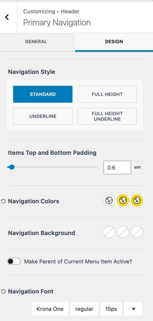 Navigation Design Settings