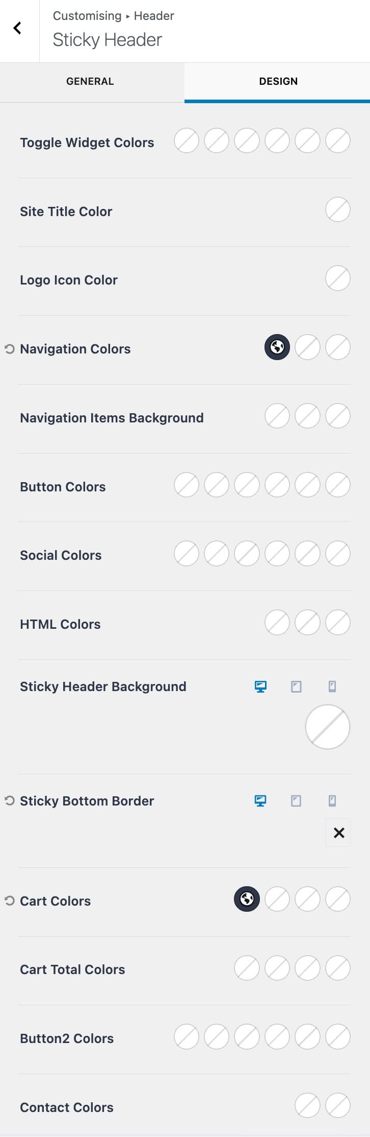Sticky Header Design Settings