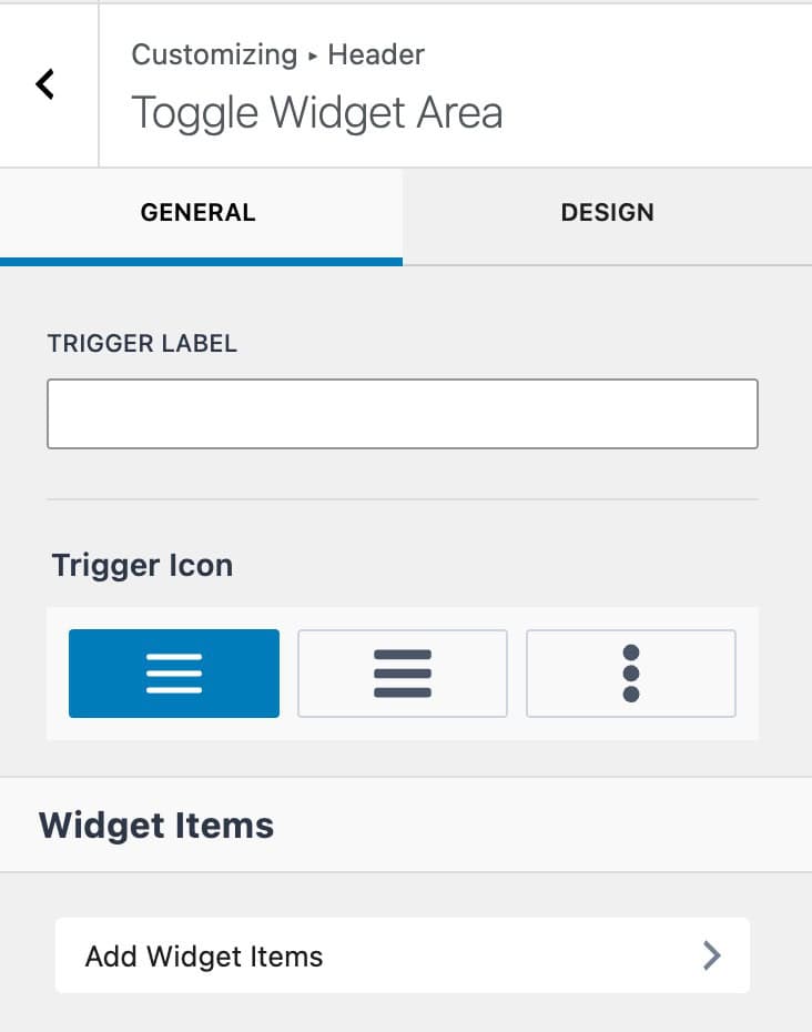 Toggle Widget Area General Settings