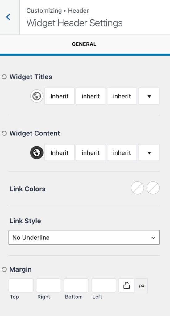 Widget area settings