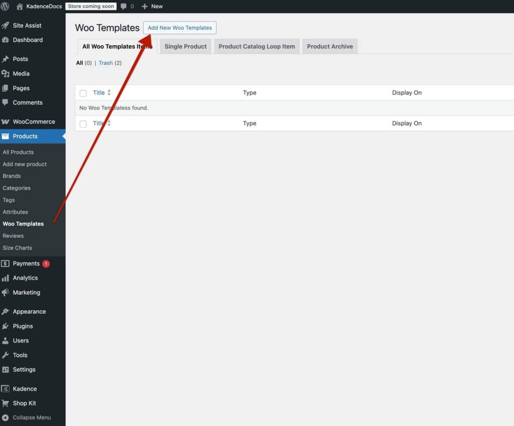Add New Woo Template