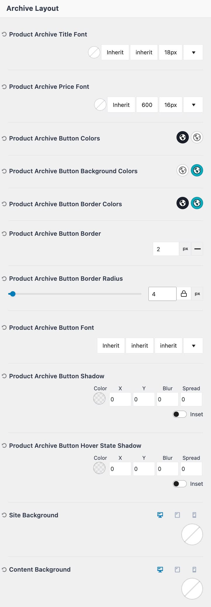 Archive Layout Design Settings