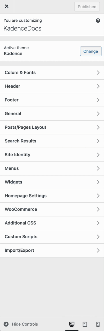 Customizer Layout Settings