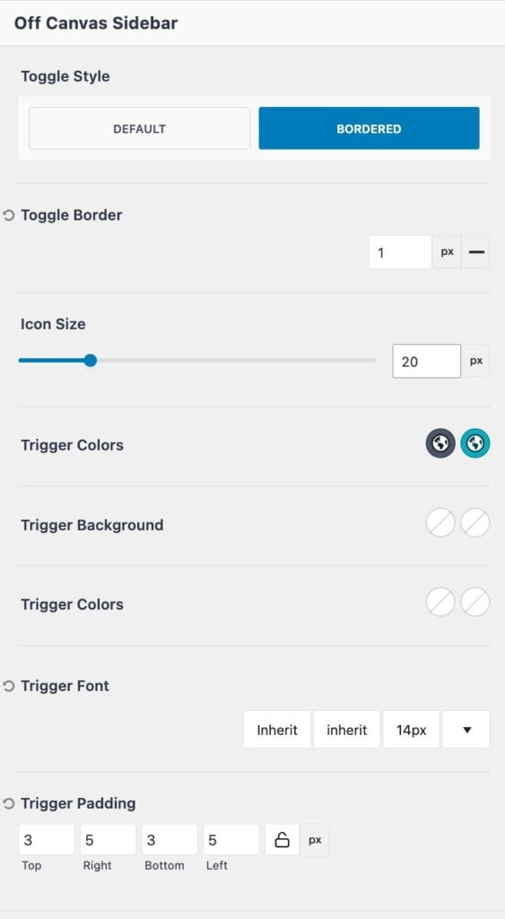 Off Cavas Design Settings
