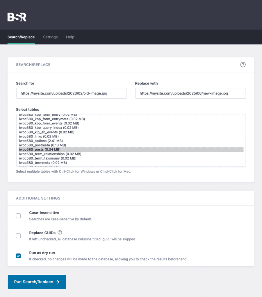 Better Search Replace screenshot
