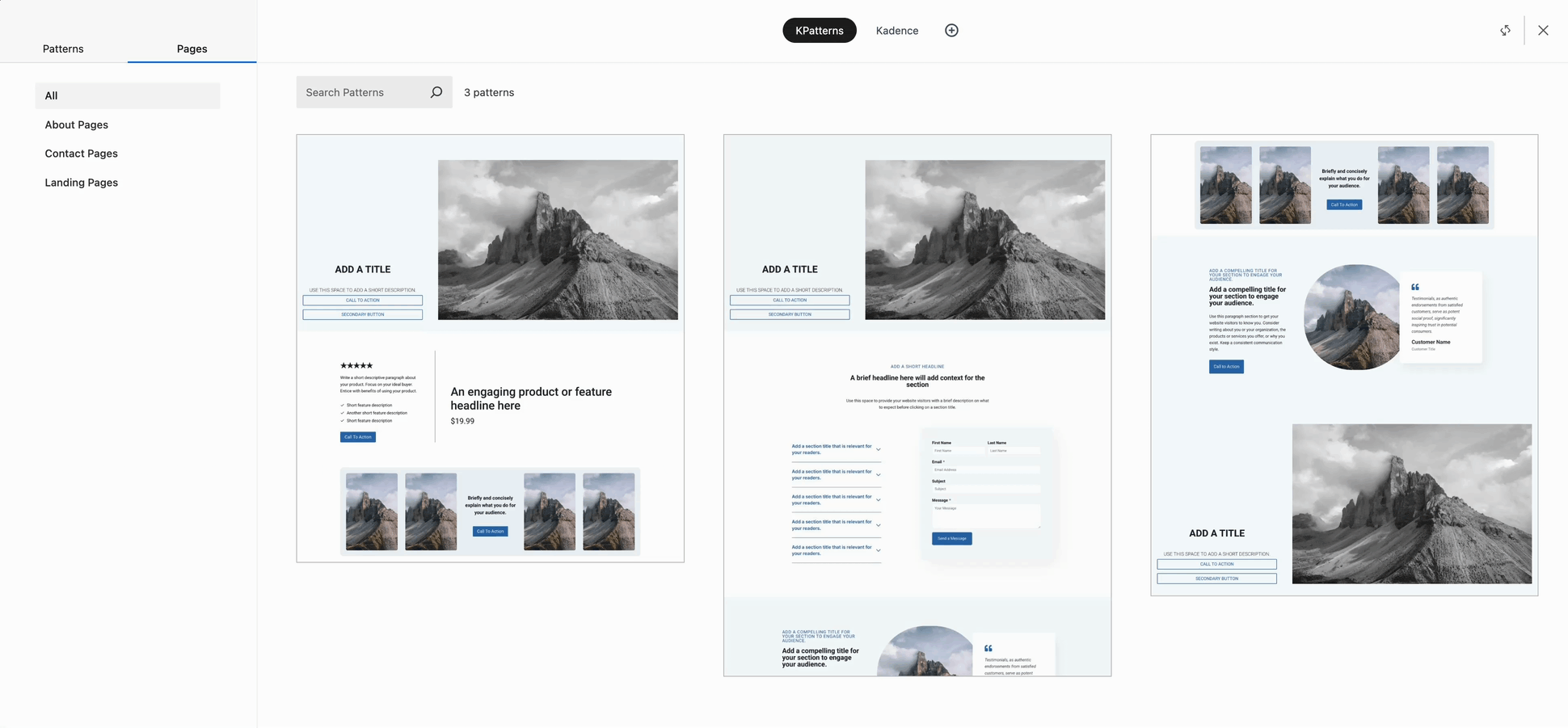 Page Item Categories in the Design Library