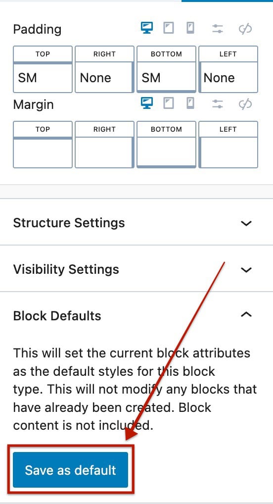 Saving Block Defaults