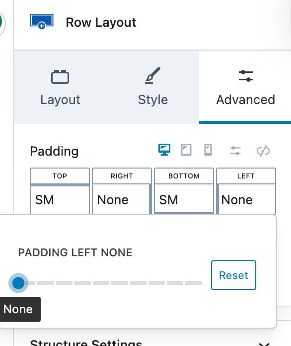 Setting Padding to None