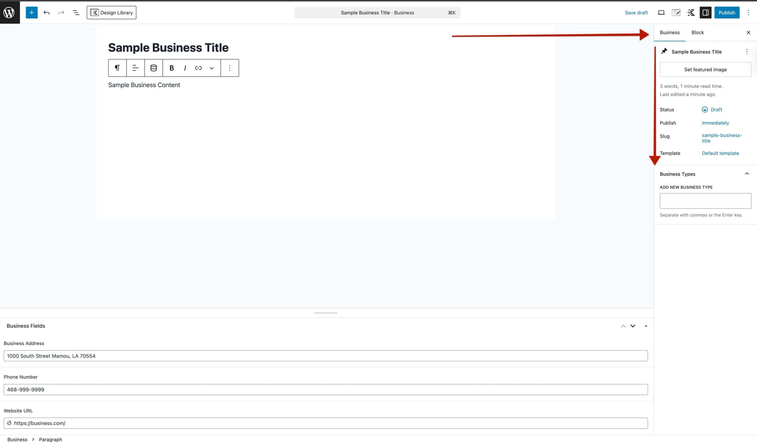 Business Types in the Editor