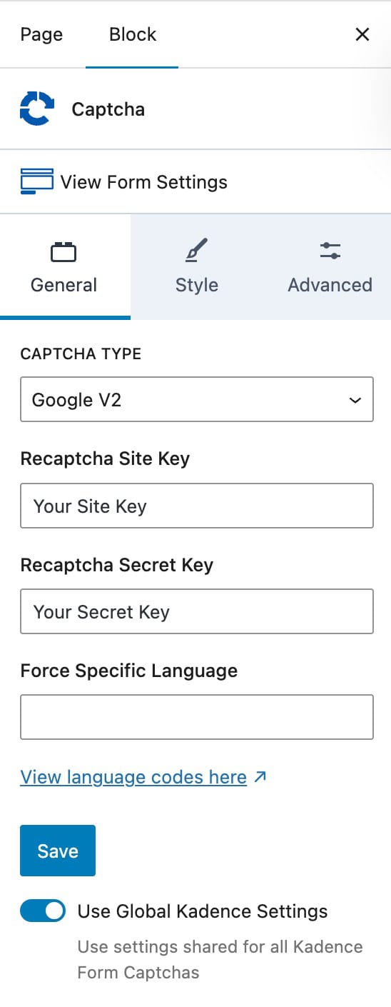 CAPTCHA Block Settings for Google