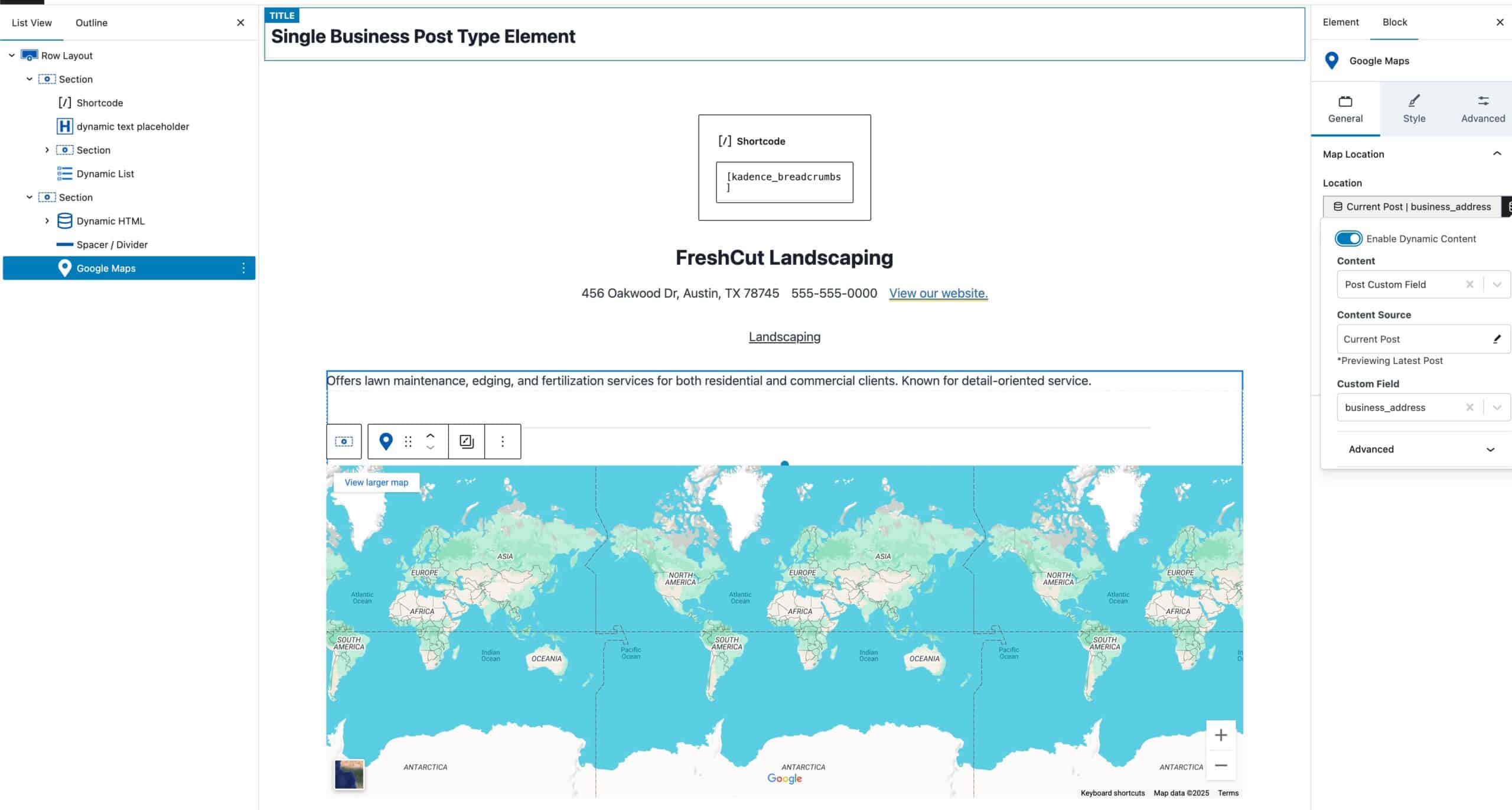 Dynamic Address using the Google Maps block
