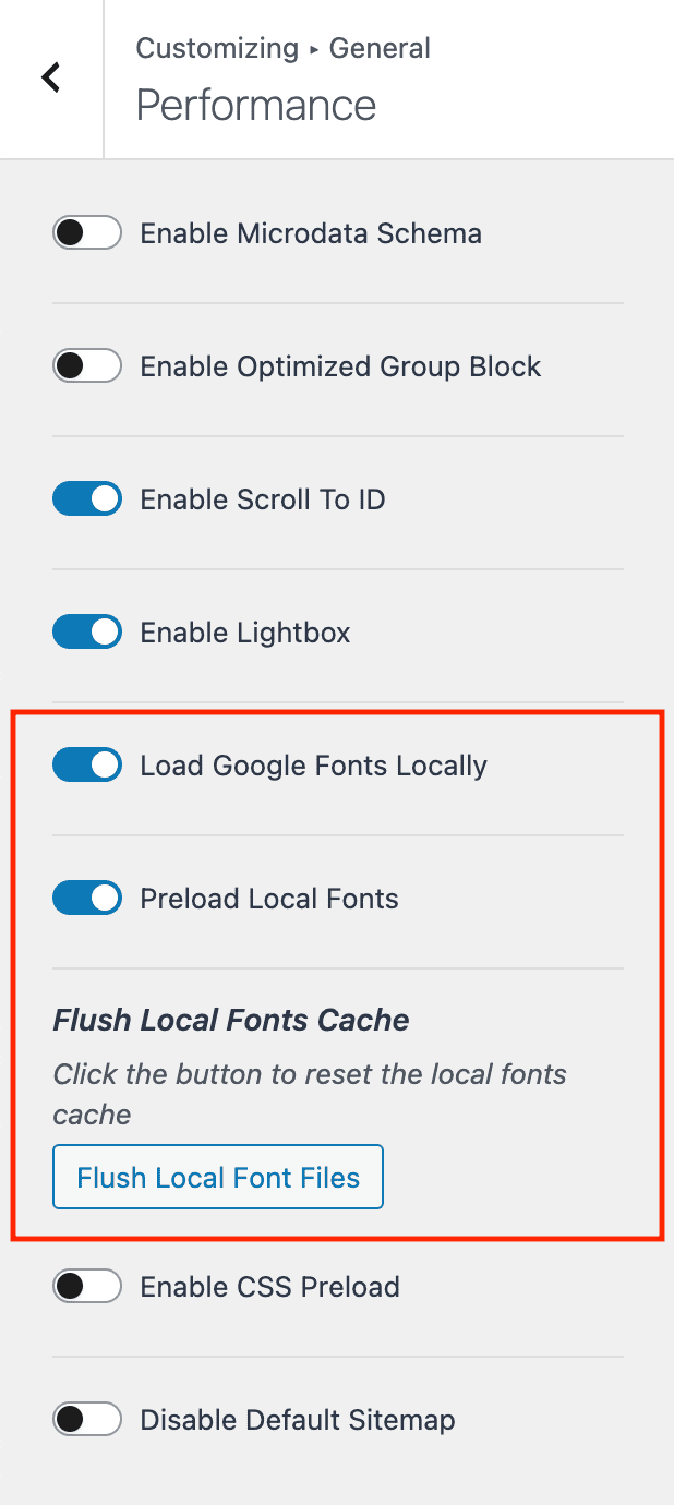 Kadence Customizer - General - Performance - Load Google Fonts Locally