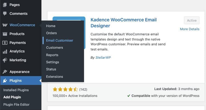 Accessing the email customiser