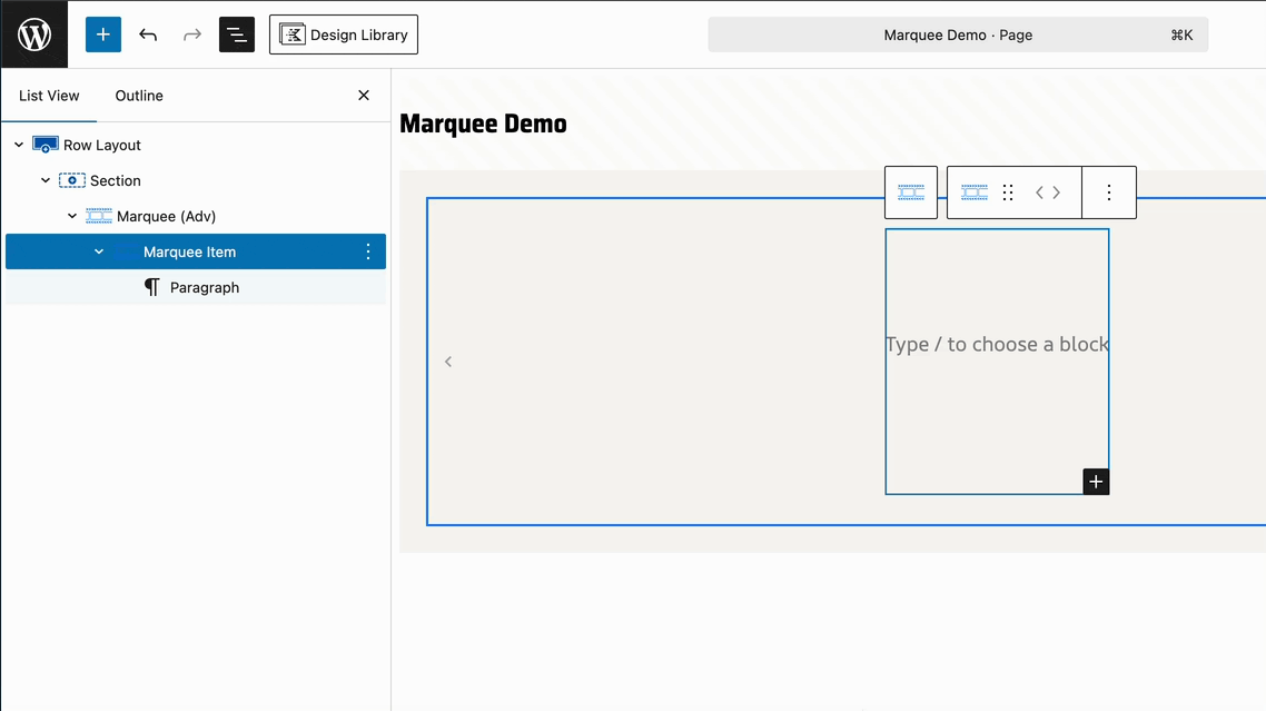 Adding Items to the Marquee Block