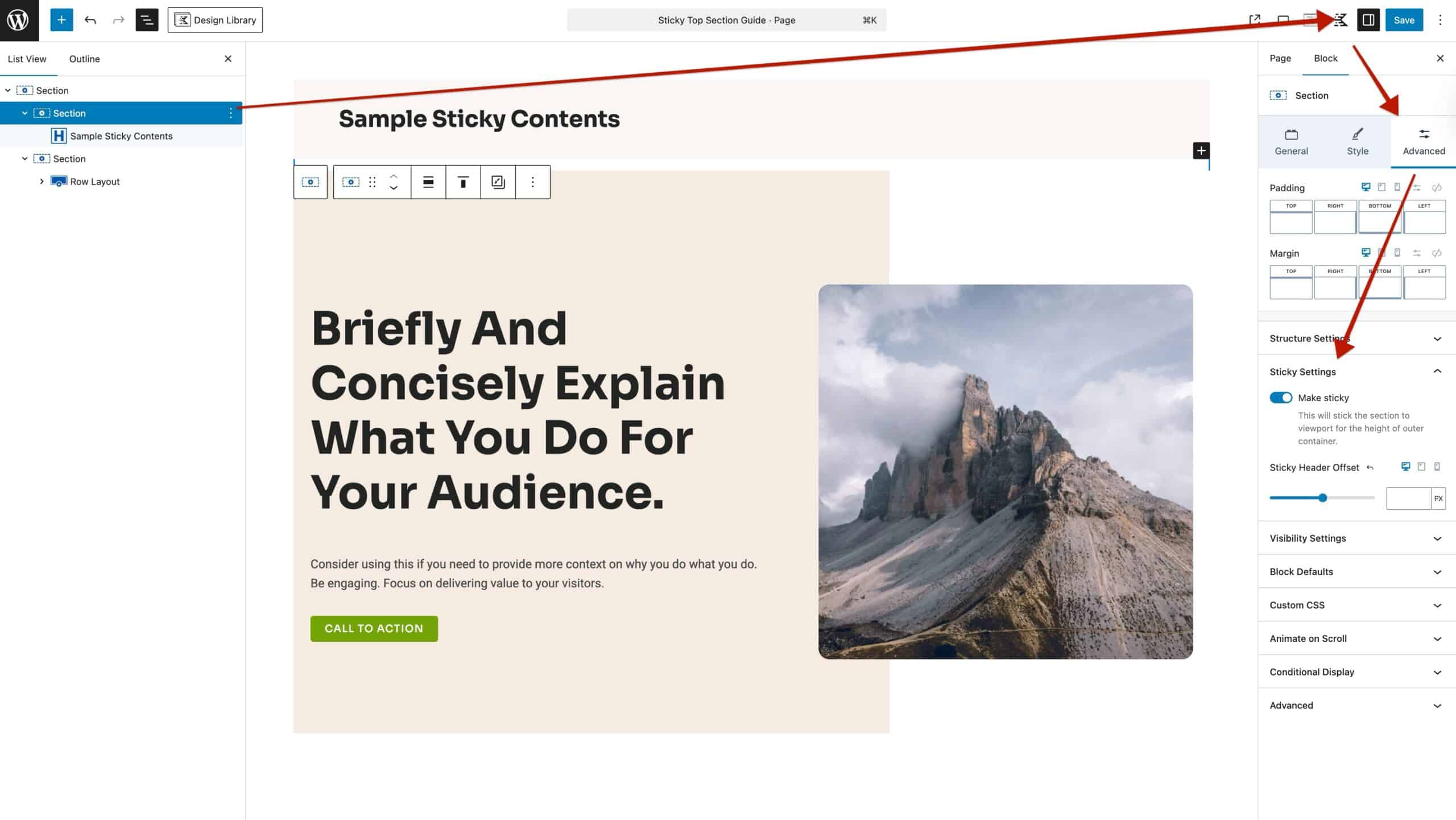 Making a Section Sticky