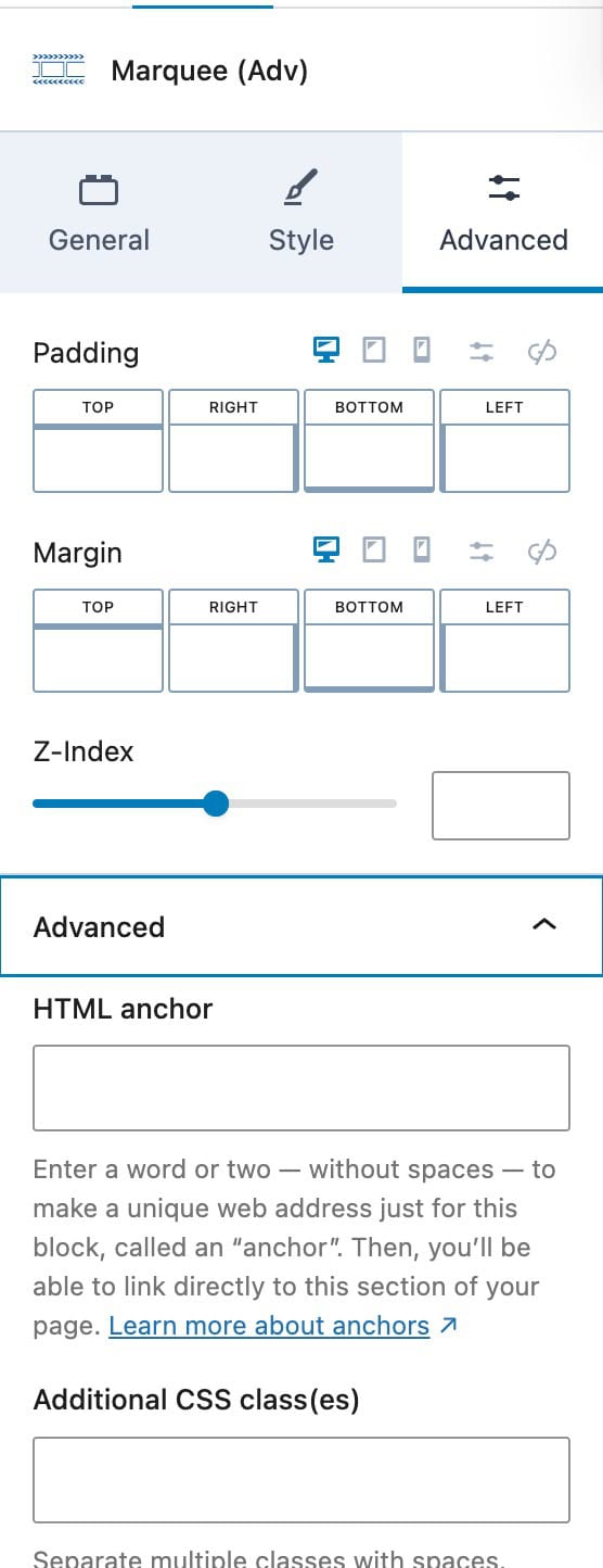 Marquee Advanced Settings