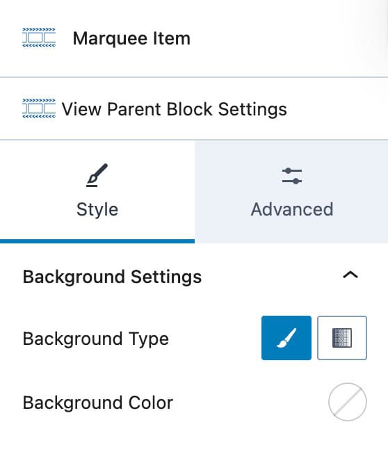 Marquee Item Style Settings