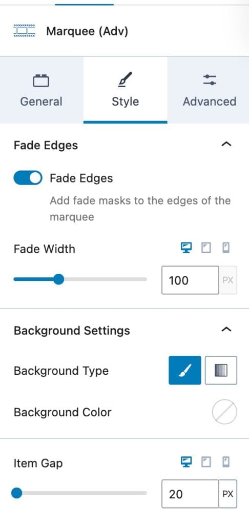 Marquee Style Settings