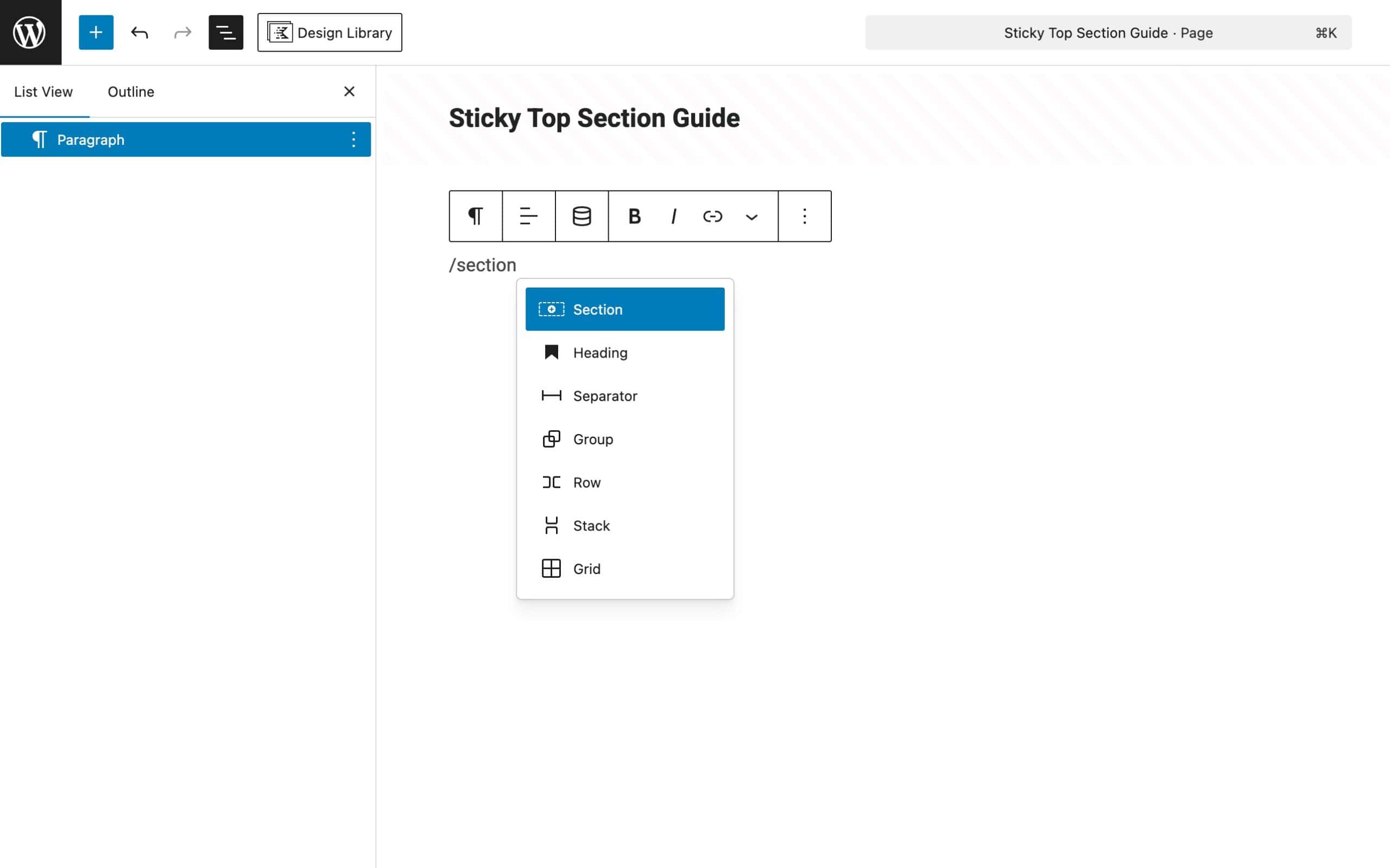 Step One Add a Section Block