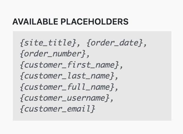 Available Placeholders