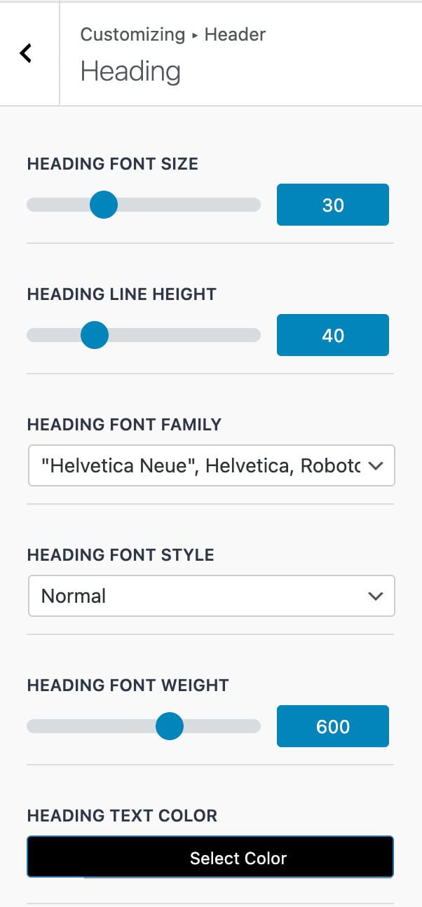 Header Heading Settings