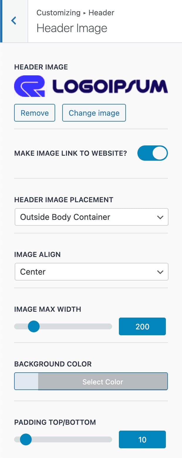 Header Image Settings